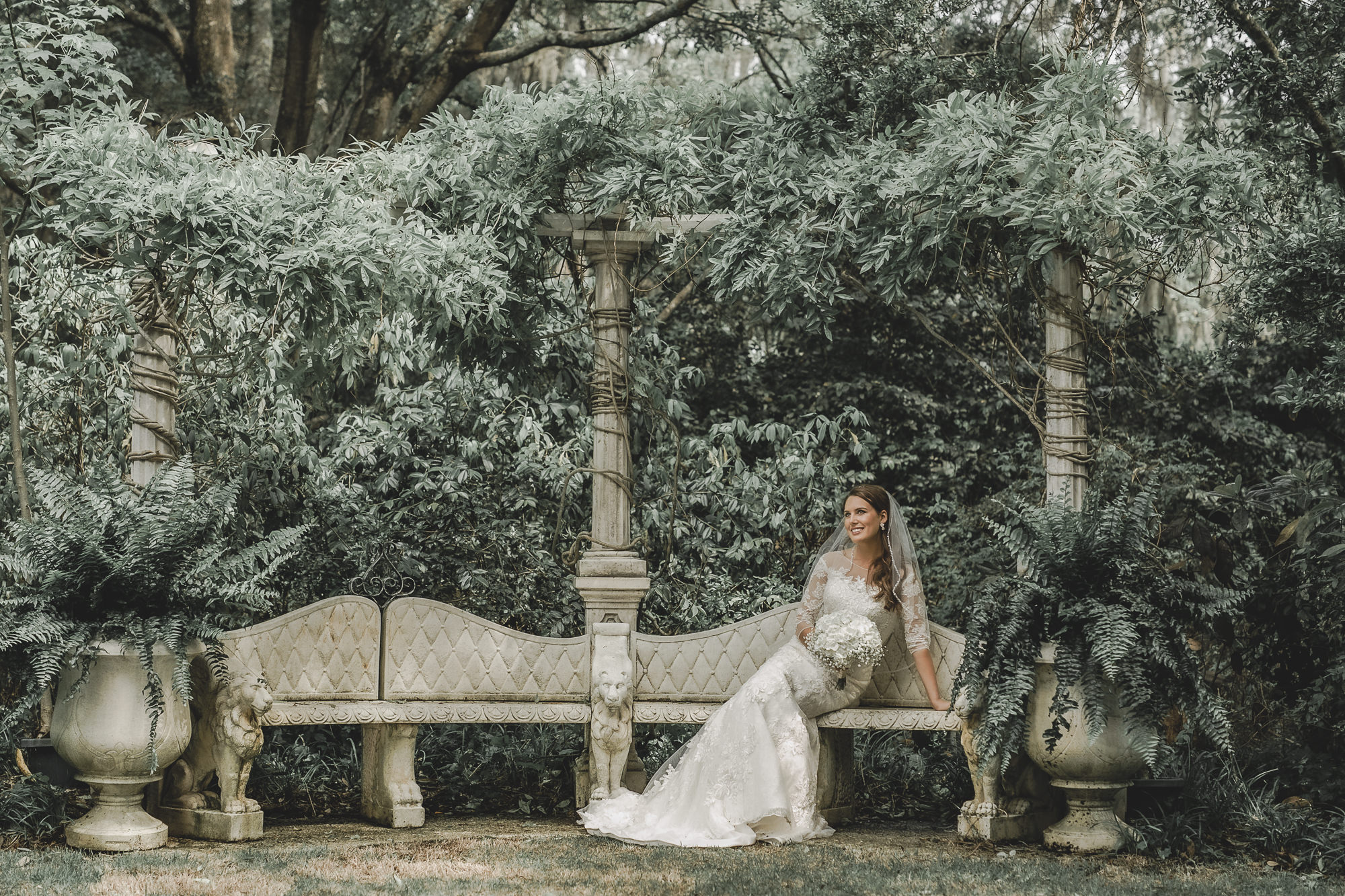 Wedding Photographers Wilmington NC -  Bride  in Wedding Dress at Airlie Gardens  - Airlie Gardens Weddings - Wedding Photography - Chris Lang Photography
