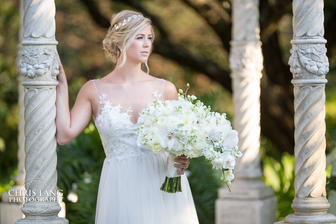 Photo of Bride at the Arboretum  - Bridal Portraits - Bridal Photography Weddign Dress - Bridal Portrait Photographers